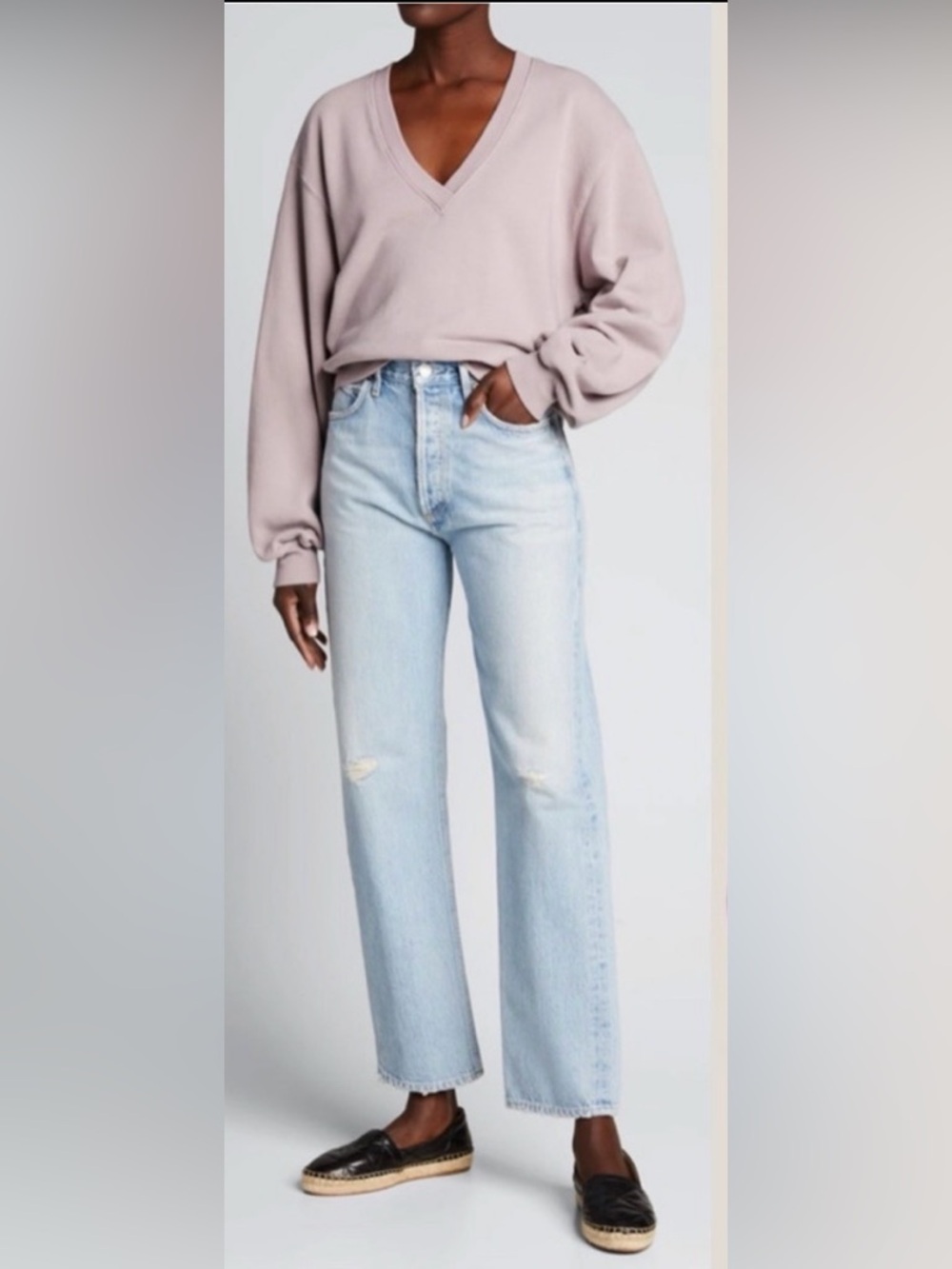 Agolde V Neck Balloon Sleeve Sweatshirt Taro Medium | Oversized Relaxed